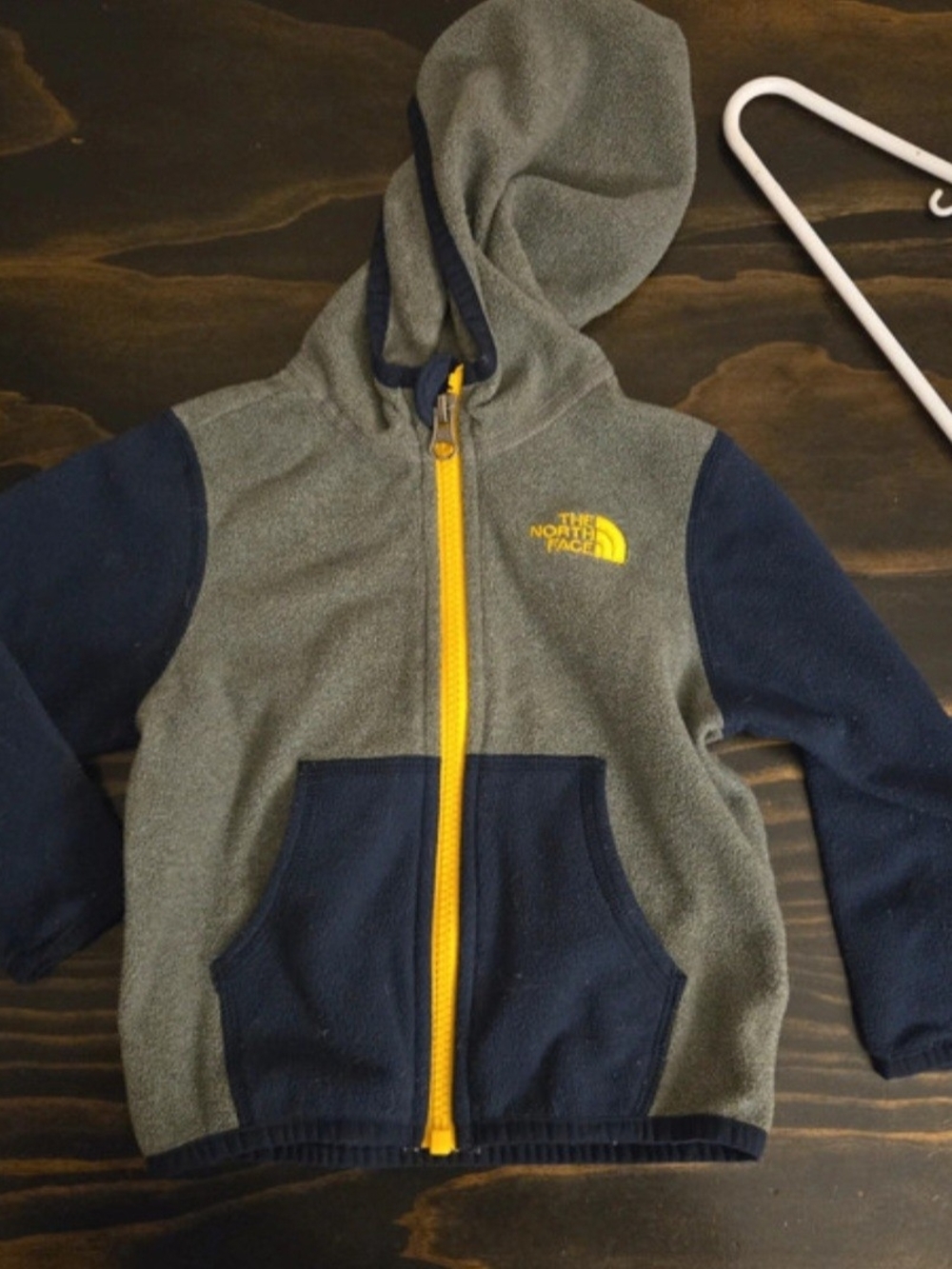 The North Face Gray & Navy Kids Fleece Hoodie with Yellow Zip